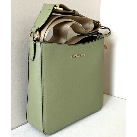 New Michael Kors Jet Set Travel Small Messenger Bag Faux Leather Light Sage - Picture 4 of 6